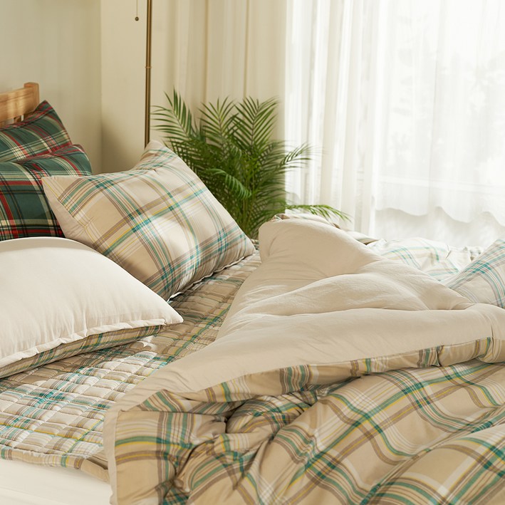 리빙캐슬 국산 타탄체크 마이크로워싱 침구세트