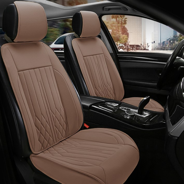 리버폭스 차량용 퀼팅 타공 방석  등 시트커버 풀커버형 세트, 브라운, 1세트