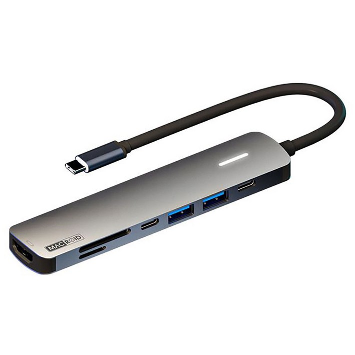 맥로이드 7포트 4K 100W HDTV 멀티 허브 어댑터 HDMI TF SD C타입 x 2 USB3.0 x 2, 그레이, 1개