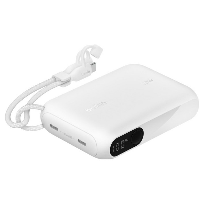 벨킨 디스플레이형 10K 20W 고속 충전 탈착형 보조배터리 10000mAh + USB C 케이블 세트, 화이트, BPB027fqWH