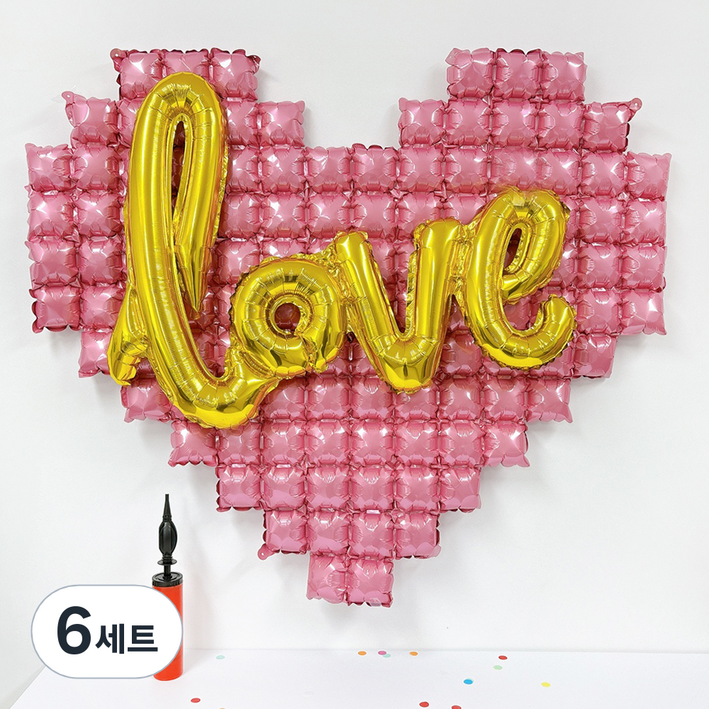 리빙다 러브 하트 풍선 세트, 골드  핑크, 6세트
