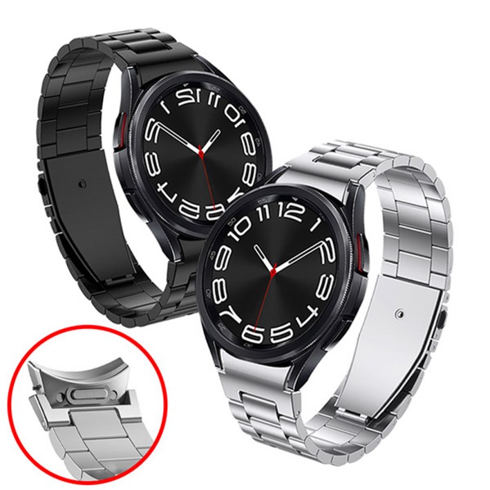 미소피아 갤럭시워치7 6 5 4 원클릭 메탈 스트랩 프로 클래식 호환 원버튼 원터치  조절기 증정