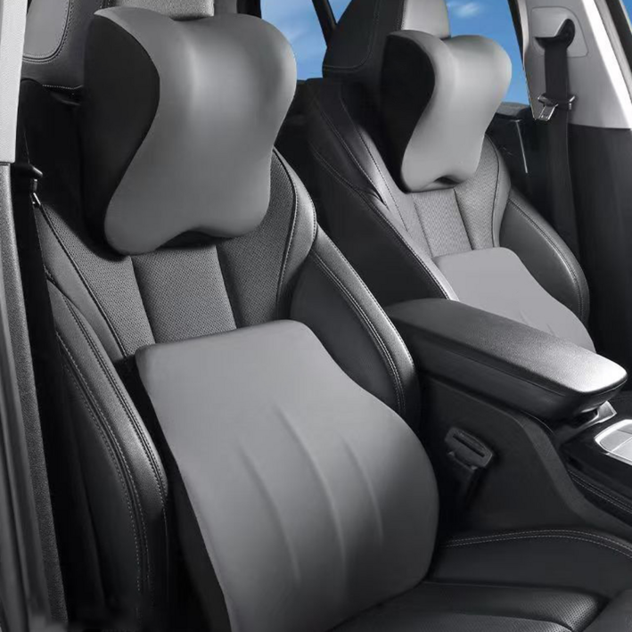 하이쉰 자동차 목 쿠션 차량용 메모리폼 허리 쿠션 목 등받이쿠션 일체형 세트, 1세트, 그레이