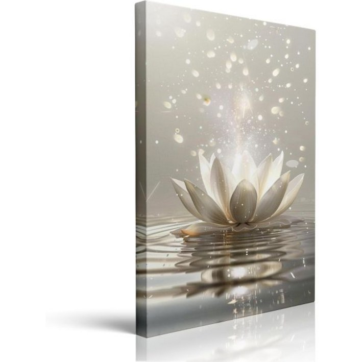 액자형 선 명상 연꽃 꽃무늬 식물 캔버스 벽 예술, 영적 욕실 요가 스파룸 장식, 생명의 꽃 그림 페인팅 프린트 아트워크 걸기 준비 16인치 x 24인치