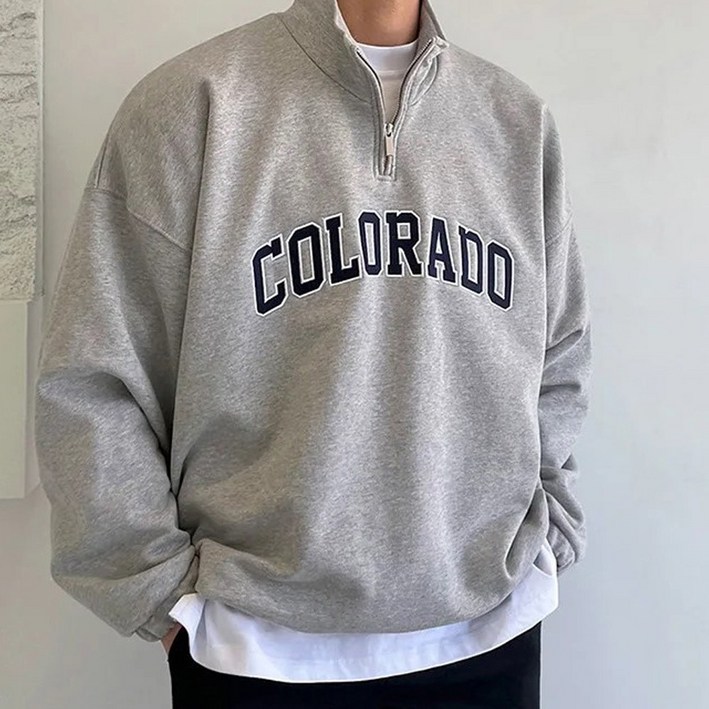 스몰더 남자 오버핏 콜로라도 반집업 맨투맨 티 [1980]