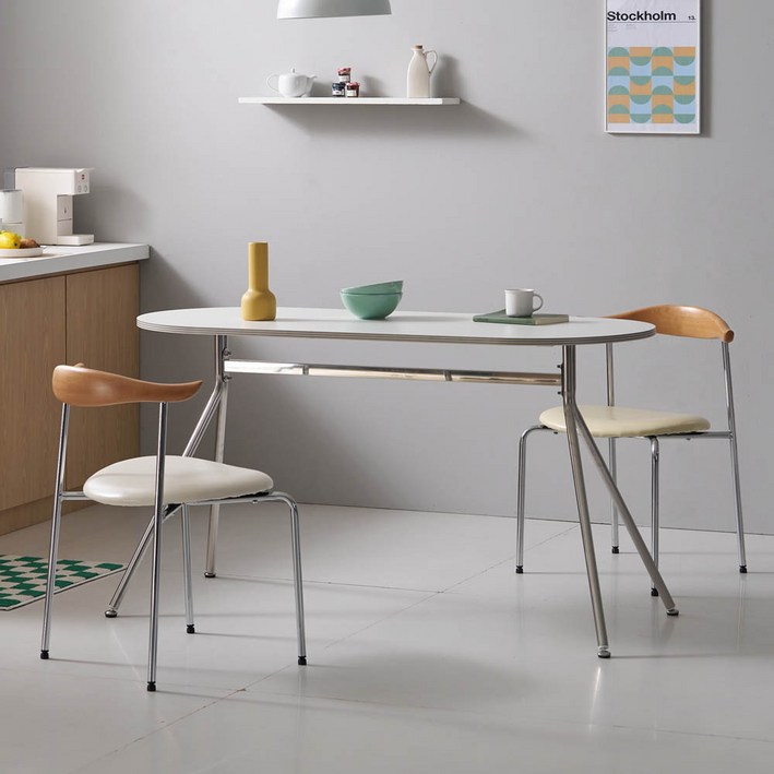 프리메이드 인테리어 라운드 식탁 테이블 4인용 6인용 식탁 탁자 카페 거실 티 테이블, 4인용, 이지 라운드 테이블화이트실버