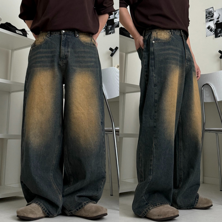 르위 빈티지 워싱 와이드 데님 팬츠 S-XL