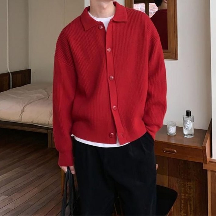 DUOMIHAN 남성 심플  니트 오버핏 카디건 버튼업 셔츠카라 스웨터 데일리 코디250807SYWZS3810