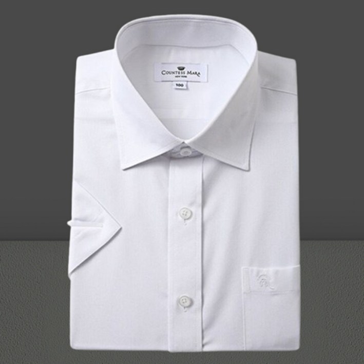 카운테스마라 (백화점베스트상품) 줄도비 짜임 면혼방 화이트 일반핏 반소매 셔츠 CDCY2B5422A0