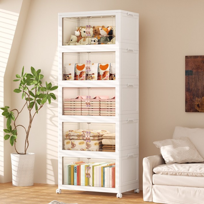 키루에 폴딩 대용량 리빙박스 수납박스 대형 가정용 거실 장난감 사물함 간식 선반 옷정리함 수납장 대용량 수납 정리함 접이식 보관함 다용도 수납함 플라스틱 수납함 리빙박, 5개, 반투명