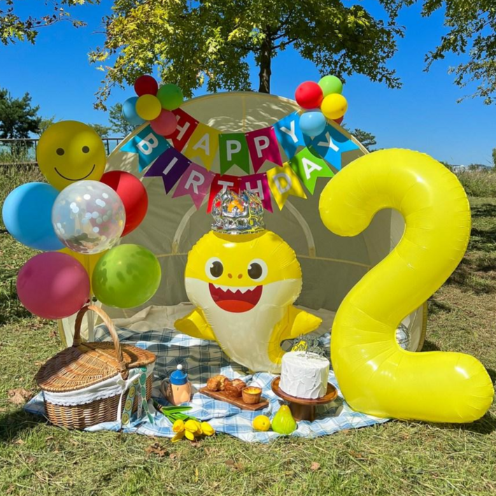 아기상어 생일풍선 두돌생일상 생일파티세트, 레인보우 아기상어 생일풍선 두돌생일상 생일파티세트, 레인보우