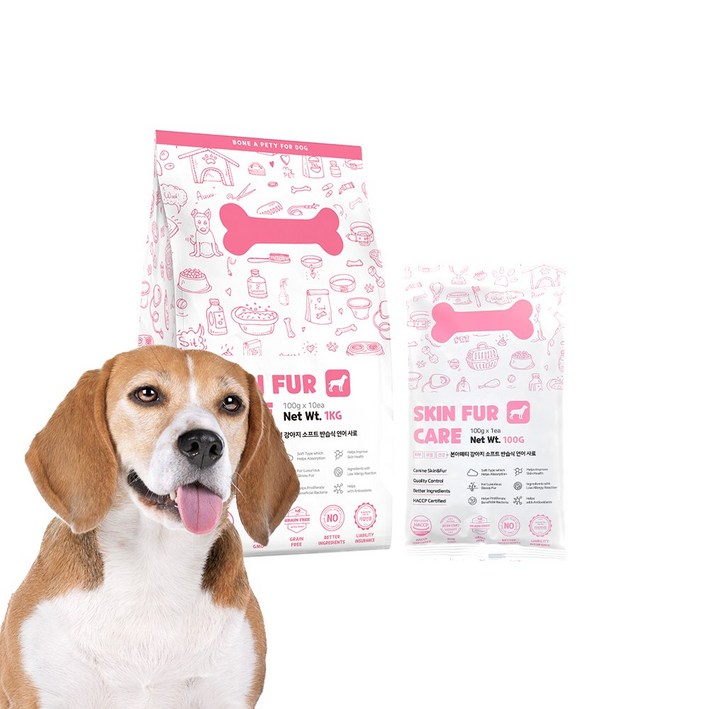 본아페티 강아지 피부 모질 피모 사료 반려견 각질 아토피 저알러지 1KG, 1kg, 6개