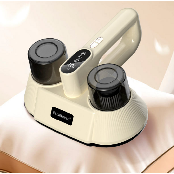 국내발송 RichMagic UV 진드기 이불 집먼지 청소 강흡력 자외선살균청소기 더블컵 진드기 퇴치 침구용 무선 살균기 침구청소기, 베이지