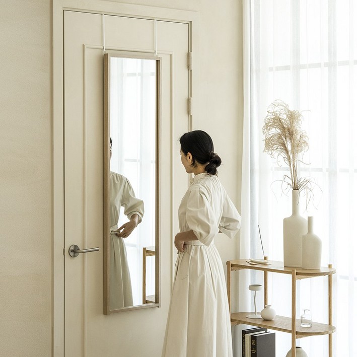 하벤홈 3way 원목 인테리어 헬스장 홈트 대형 벽걸이 문걸이 전신 거울, 블랙 우드