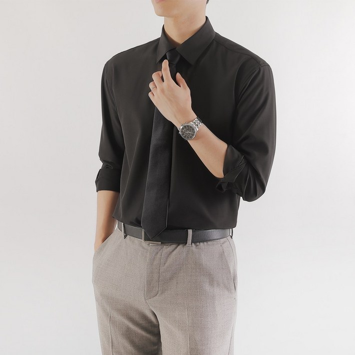 클라민 남성용 구김없는 와이셔츠 긴팔 정장 드레스 셔츠