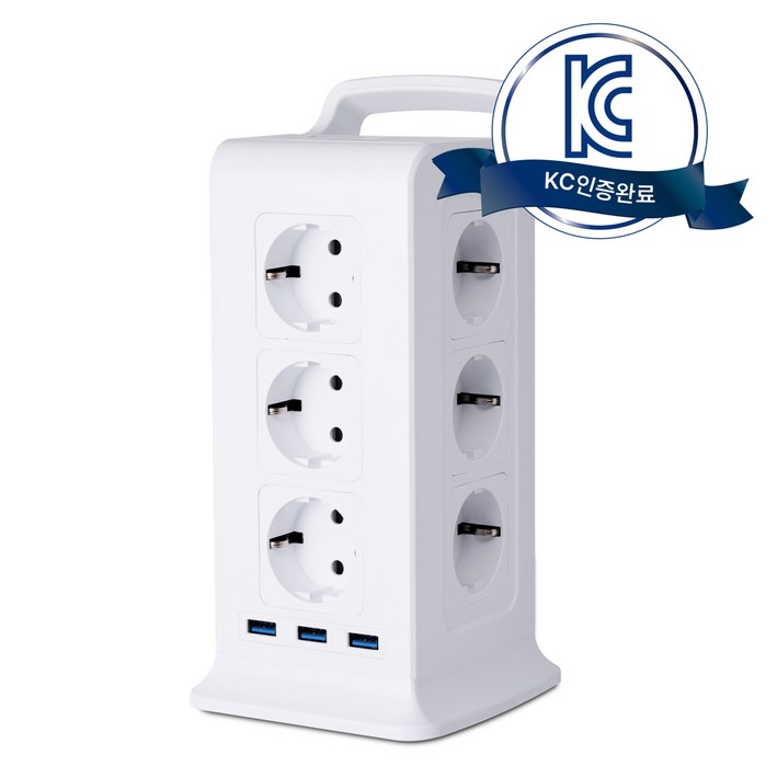 파워 15구 텔로 4000W 서지 보호 USB 타워 멀티탭  스마트 과부하차단, KC인증 접지 안전 고용량 대용량 고급 멀티탭, 선정리 가능한 인테리어용 예쁜 디자인 콘센트, 1개