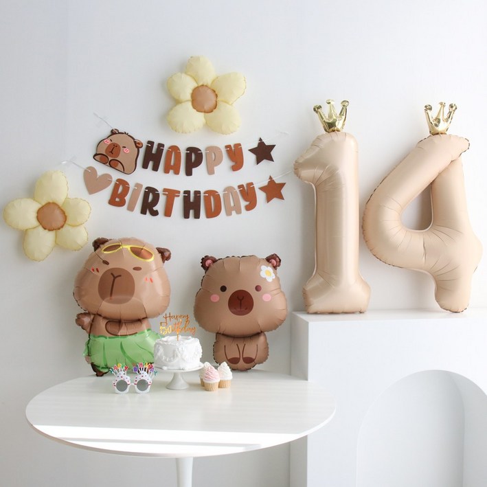이벤트홀릭 데이지 카피바라 풍선 생일파티용품세트, 1개, 숫자풍선
