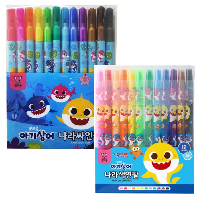 ABC문구핑크퐁 12색 색연필사인펜, 핑크퐁 12색 색연필사인펜