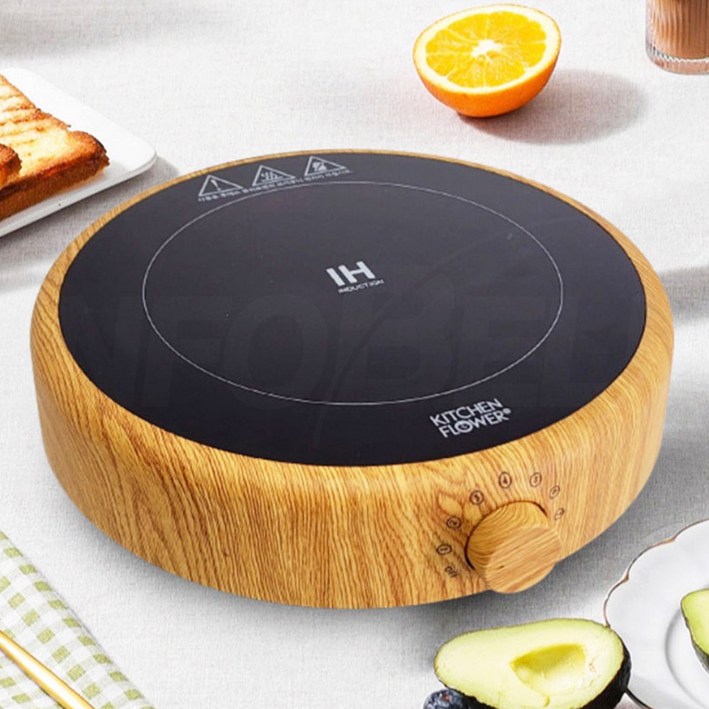 TV홈쇼핑정품 인포벨키친플라워 2000W 원형 우드 1구 인덕션 레인지  사은품 국산 후라이팬 증정