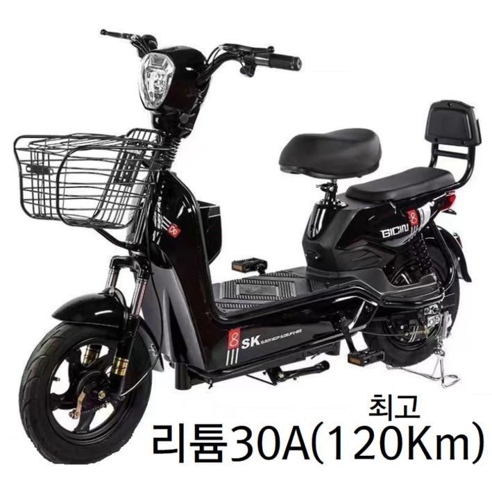 아트테크 SK 전동자전거 전기자전거 바이크 효도 부모님 여행 선물 고내구성 전기스쿠터 리튬배터리 분리가능 1인용 2인용 2인승 여성용 남성용 시골 농촌 농업용 전기자토바이 펫바이크, 1개, 블랙 12A납산배터리30km