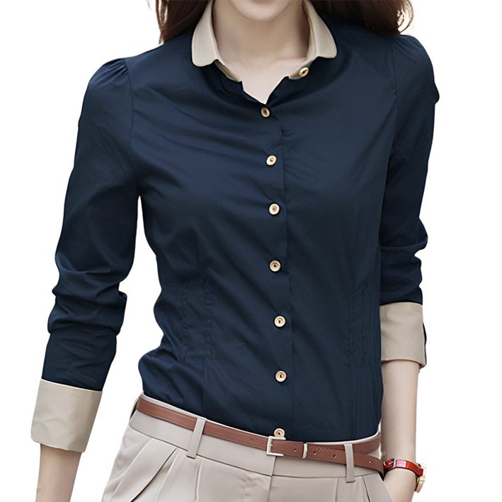 여성 긴팔 반팔 네이비 셔츠 실크터치 블라우스 남방