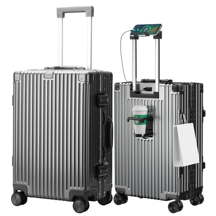 [5년AS] 다기능 경량  캐리어 방수 알루미늄 프레임 기내용 여행가방 USB 충전포트 360도 저소음 휠  20인치24인치28인치 중대형 하드 여행용 캐리어