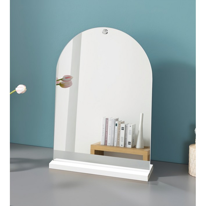 미소아이 슬림 화장대 스탠드 벽걸이 겸용 아치형 유리거울, 화이트