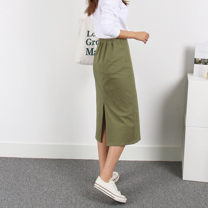 대니 밴딩 스커트 미디/롱 2기장 빅사이즈 S~3XL 뒷밴딩/뒷트임 여성 H라인 스커트 스판치마 면 봄 여름 가을 하객룩 캐쥬얼