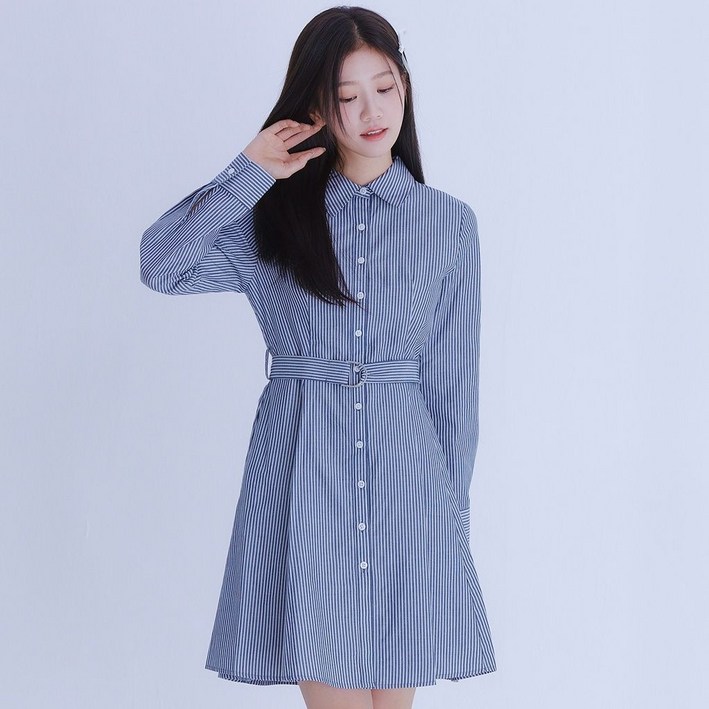 백화점 홈쇼핑 정품 로엠 스트라이프 셔츠 원피스 RMOWE49R31