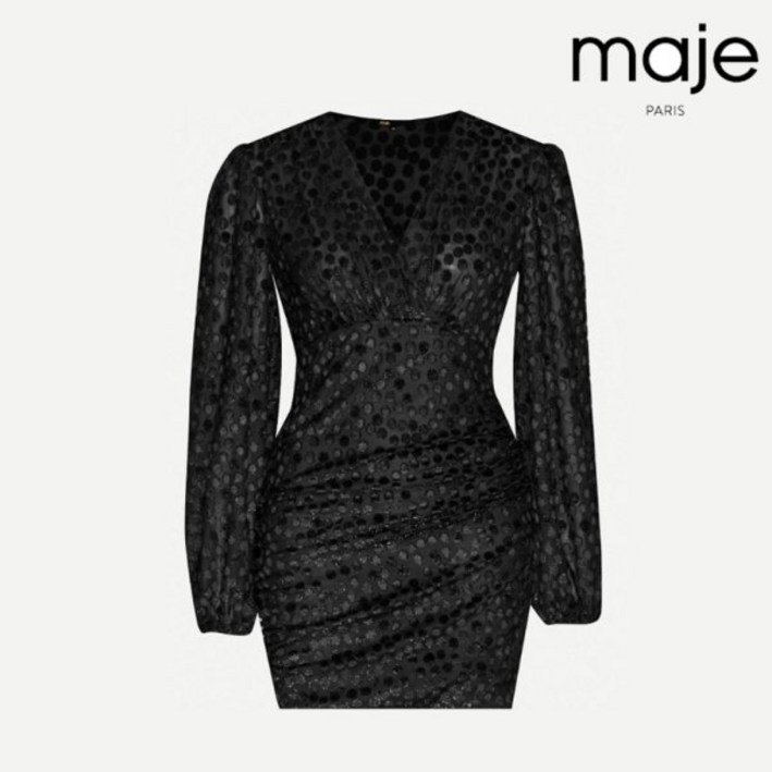 마쥬 렌 퍼프소매 긴팔 미니 블랙 원피스 Maje Reine Mini Black Dress 38사이즈 6564927738