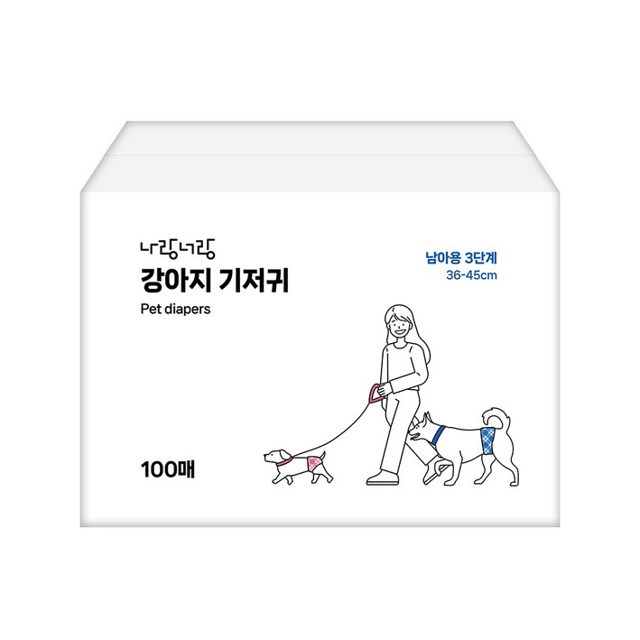 나랑너랑 남아용 강아지 기저귀, 중형, 1개, 100개입