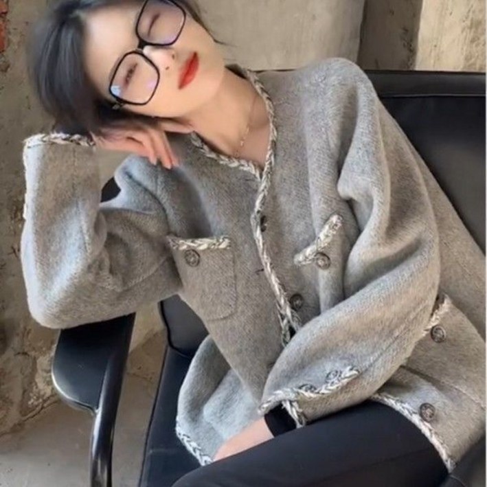 세계일주 회색 짧은 향기로운 코트 여성 최고 가을과 겨울 xxf65