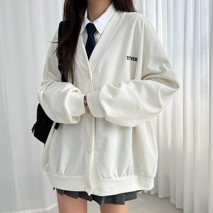단독상품빠른출고 유스히얼 레터링 오버핏 가디건 핏보장 학생 교복가디건 오버핏가디건 가을가디건 간절기 스쿨룩가디건 가을자켓 빅사이즈 MD추천