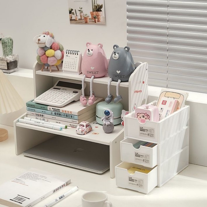데스크 멀티 다용도 수납 선반 소품정리함수납대1개바구니3개, 화이트