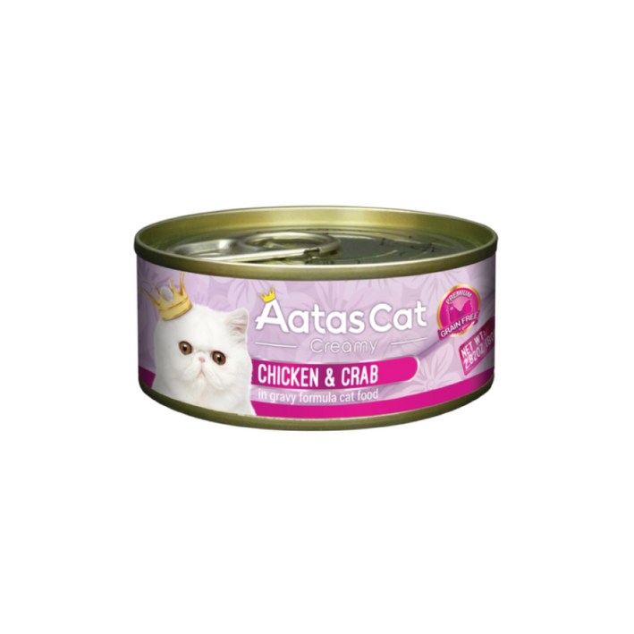 아타스 캣 크리미 닭고기 그레인프리 고양이캔 주식 습식사료, 24개, 80g, 닭고기와 크랩(게살)
