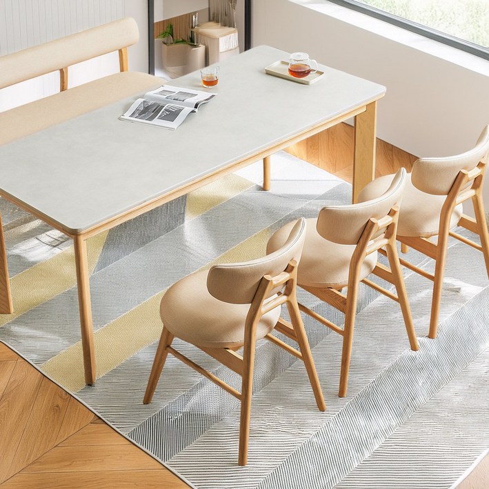 르누아 4인용 6인용 포세린 세라믹 식탁 세트, 월넛