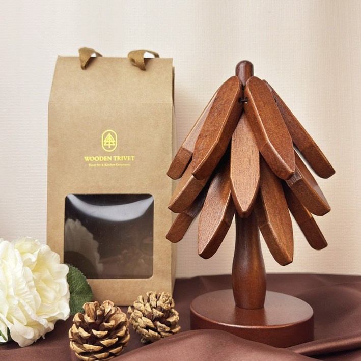 집똑똑이 공간절약 트리형 원목 냄비받침, 월넛, 1개