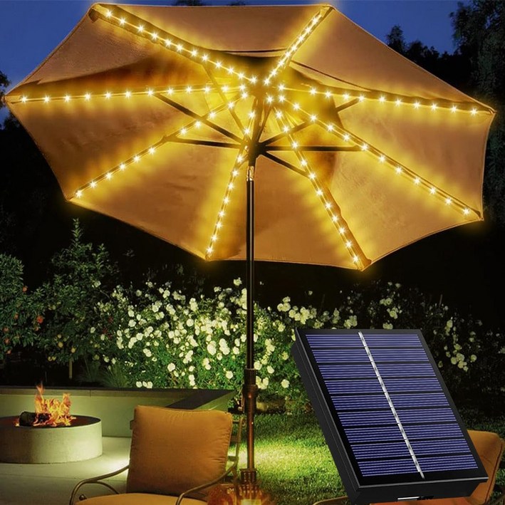 비상 대형 우산 파라솔 태양광 조명 정원등 야외 램프, 전구색