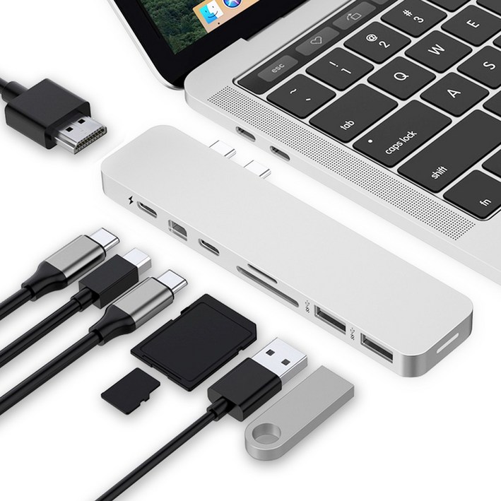 하이퍼드라이브 8in2 USB-C 멀티허브 도킹스테이션 4K HDMI MiniDP 100W PD충전 맥북/노트북 호환 (GN28D), 실버, 1개