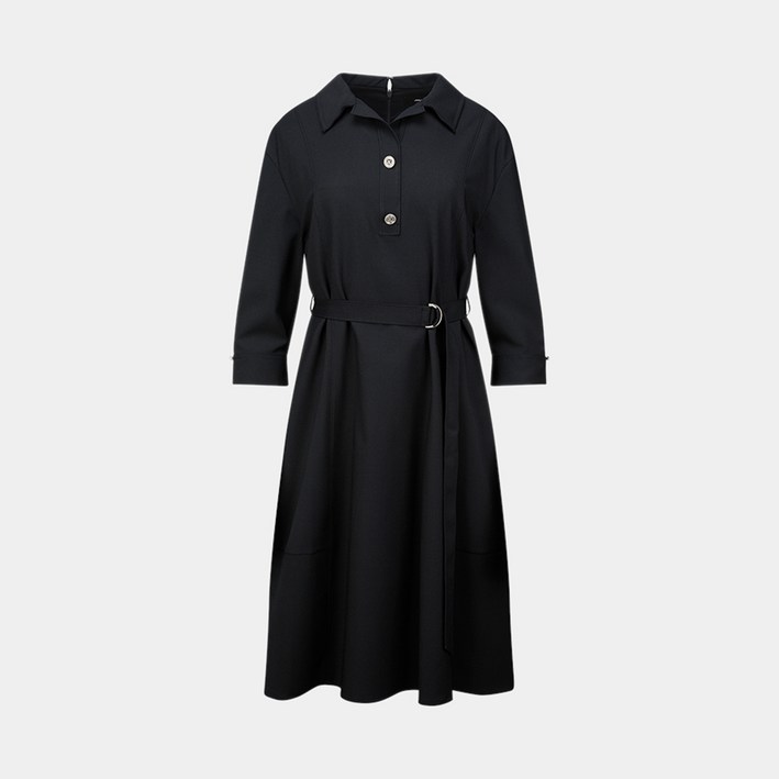 [요하넥스] 카라 벨티드 슬림 플레어 원피스