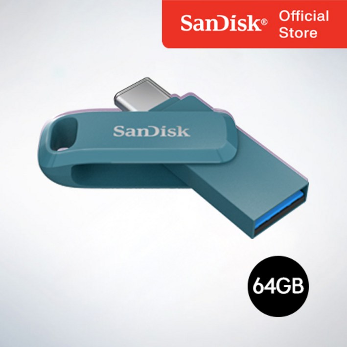 샌디스크코리아 공식인증정품   USB 메모리 Ultra Dual Go 울트라 듀얼 고 TypeC OTG USB 3.1 SDDDC3 64GB  나바지오블루