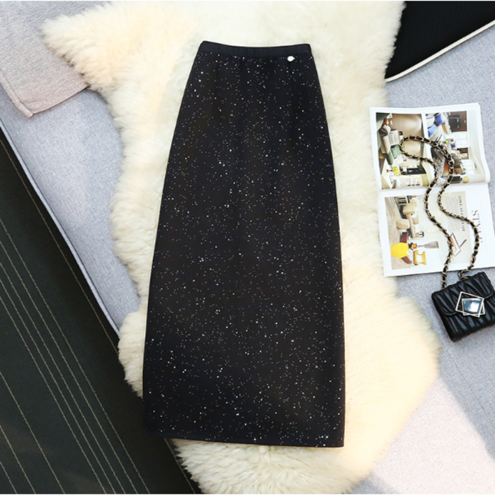 에버리씽 여성 반짝이 울 밴딩 H라인 롱 스커트 Q8005