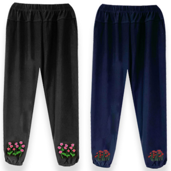 국민할매 엄마옷 할머니옷 기모 자수 몸빼 바지BJS 2P 자수랜덤