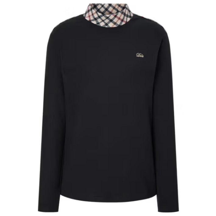 정품 신상 닥스 영문 로고 체크 하이넥 어깨 라인 포인트 블랙 여성 긴팔 티셔츠