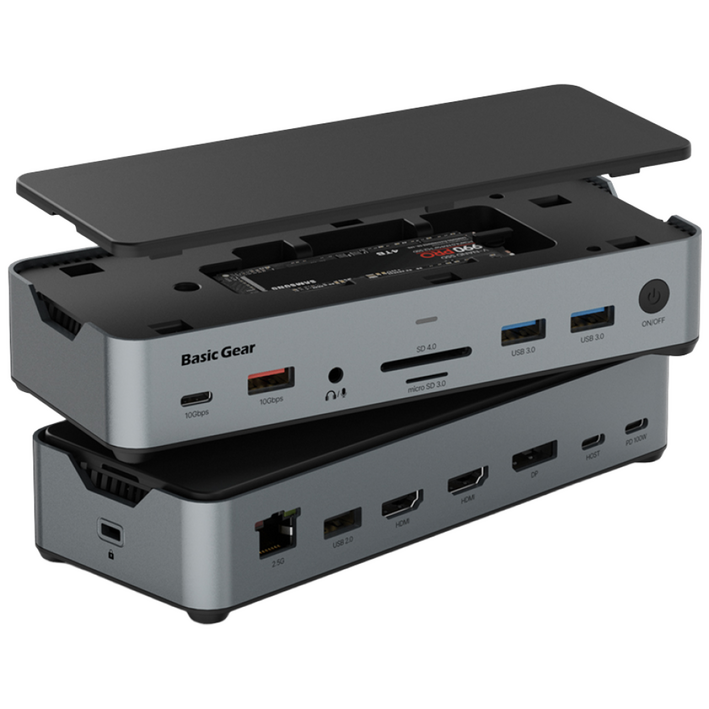 C타입 노트북 멀티 허브 독 SSD 썬더볼트 USB4 호환 15in1 도킹스테이션, 1개, 실버그레이