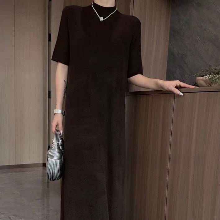 루어스룸 모건 반목 반폴라 반팔 니트 맥시 롱 하객룩 원피스