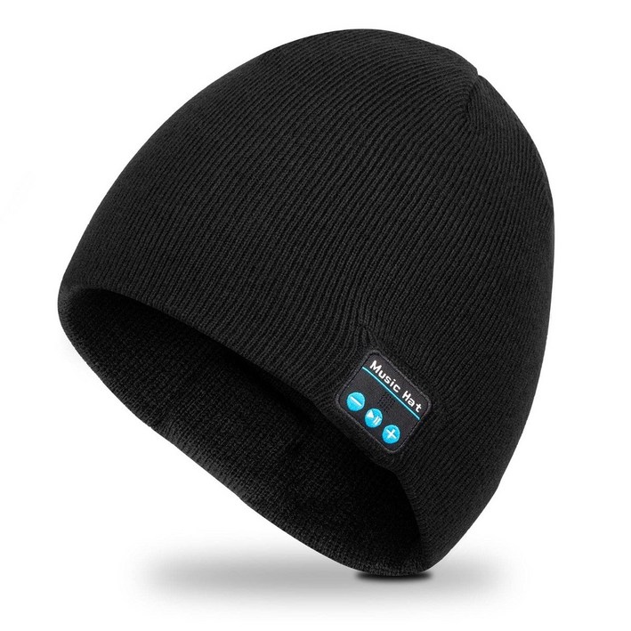 TOUCH TWO 니트 Beanie 블루투스 3D 음악 조류 모자 음량조절가능 스피커모자 야외스포츠 특이한모자 마이크포함 스냅백, Black