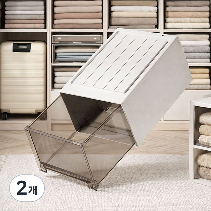 보리보 리빙박스 플라스틱 옷장 수납정리함, 2개, 브라운