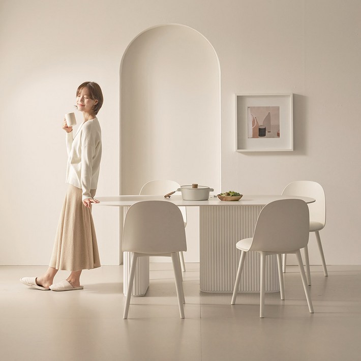 제이픽스 그레이스 세라믹 양타원 테이블 1600, 상판 화이트 다리 화이트, 4인용 제이픽스 그레이스 세라믹 양타원 테이블 1600, 상판 화이트 다리 화이트, 4인용