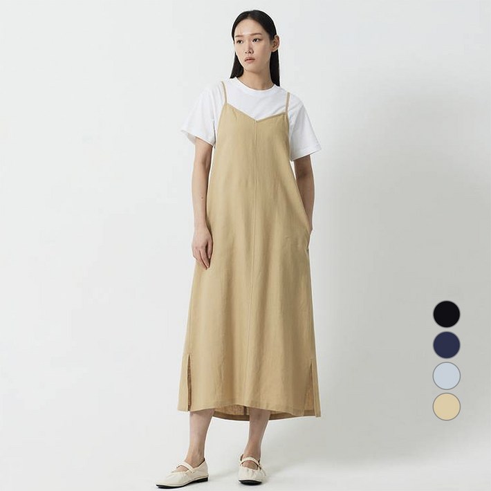 JAJU(자주) 여성용 리넨 블렌디드 뷔스티에 롱 원피스
